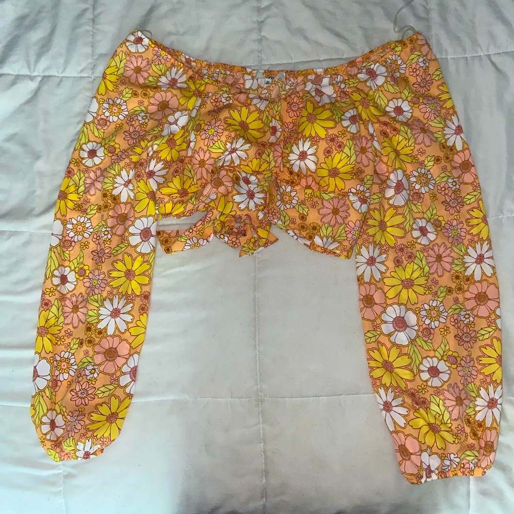 Floral long sleeve wrap around crop top